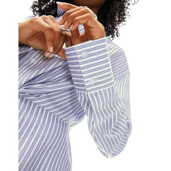 Topshop Striped Front Twist Knot Long Sleeve Button-Up Shirt Blue White Sz10 NEW - Picture 3 of 6